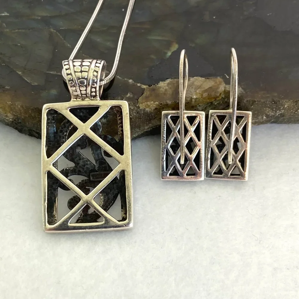 Silpada Sterling Silver Paisley Open Scroll Pendant Necklace & Earrings Set 20" - Picture 7 of 16